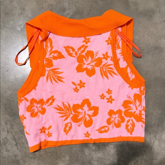 Pink & Orange Floral Collared Crop Tank — Women’s - Picture 4 of 4
